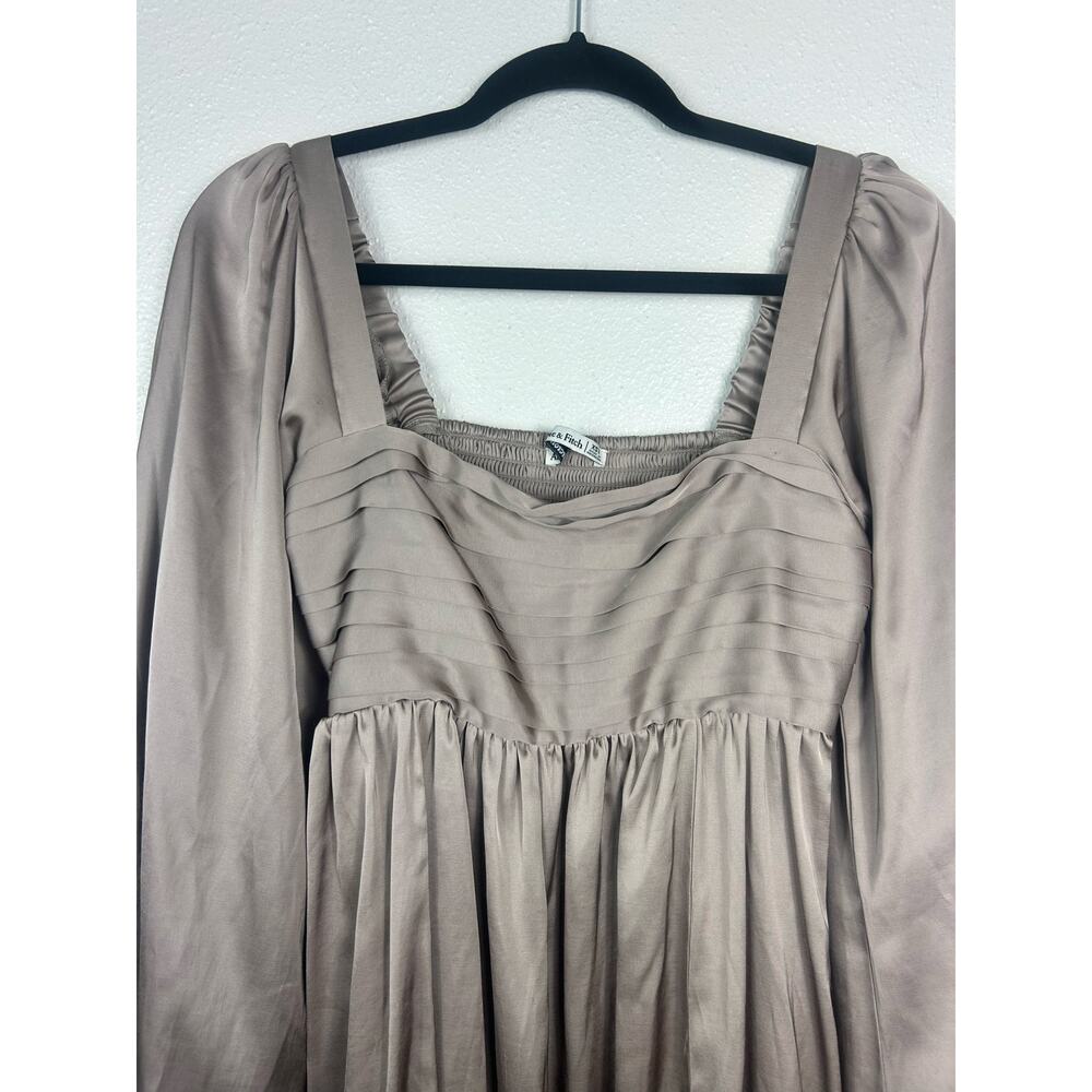 Abercrombie & Fitch Emerson Satin Long Sleeve Mini Dress Taupe XST Minimalist - Picture 5 of 10